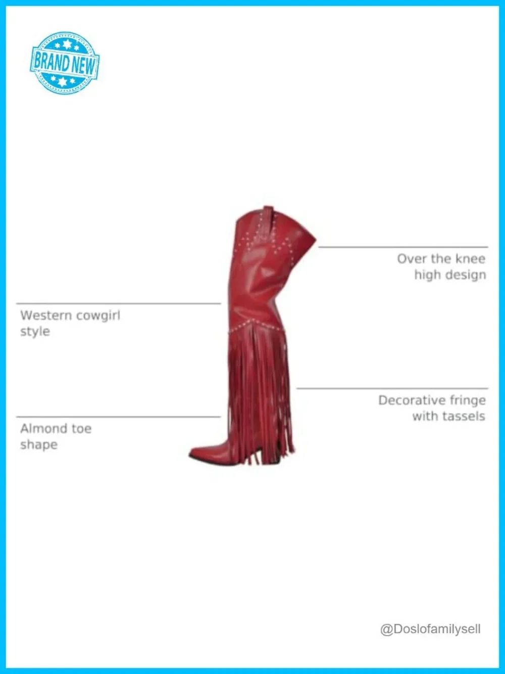 Faux Leather Fringe Over Knee Cowgirl Boots with Studs Side Zipper